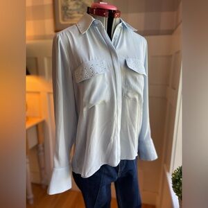 Zara Women's Light Blue Studded Button Down Blouse Size XS